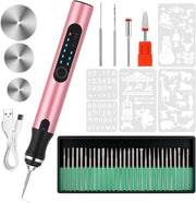 Electric Engraving Pen with 37 Bits, USB Rechargeable Cordless Etching Engraving Tool, Portable DIY Rotary Engraver for Jewelry Wood Glass Stone Carving (Silver) - Rose Red