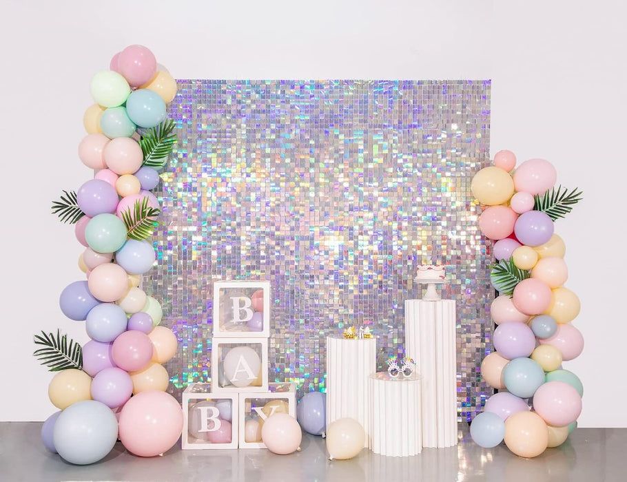Kate Shimmer Wall Backdrop Iridescent Pink Square Sequin Wall Panel Backdrop Decor for Wedding, Anniversary, Birthday, Party, 12 Panels