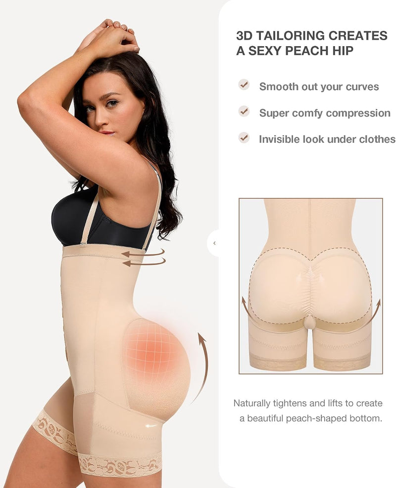 Jfadg Comfy BBL Fajas Colombianas Shapewear for Women Tummy Control Post Surgery Compression Garment, High Waist Contouring Suit, Extra Firm Waist Cincher Stomach Slimming Bodysuit (L)