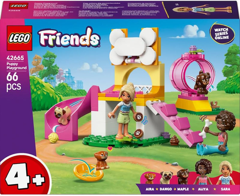 LEGO Friends Puppy Playground Toy for 4+ Year Old Girls - incl. a Park with a Slide, 2 Mini Dolls & 3 Pet Dog Animal Figures - Creative Gift Idea - 42665
