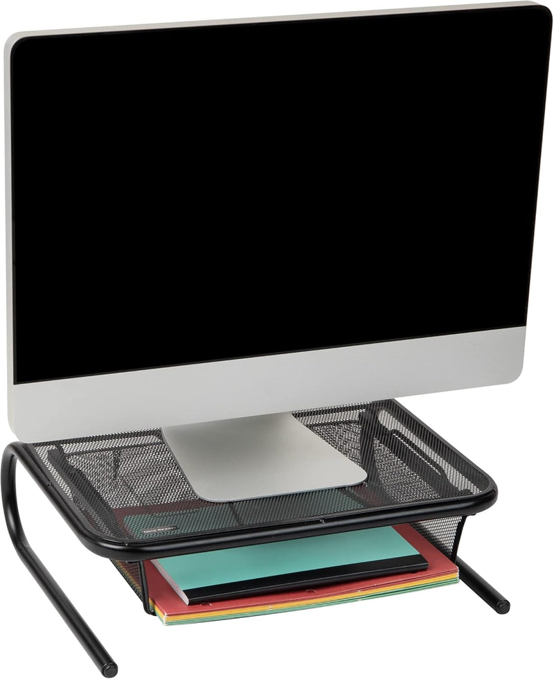 Mind Reader 2Meshmon-Blk Metal Mesh Stand And Desk Organizer With Drawer, Monitor Riser, Black-2 Pack - Black w Drawer With Drawer