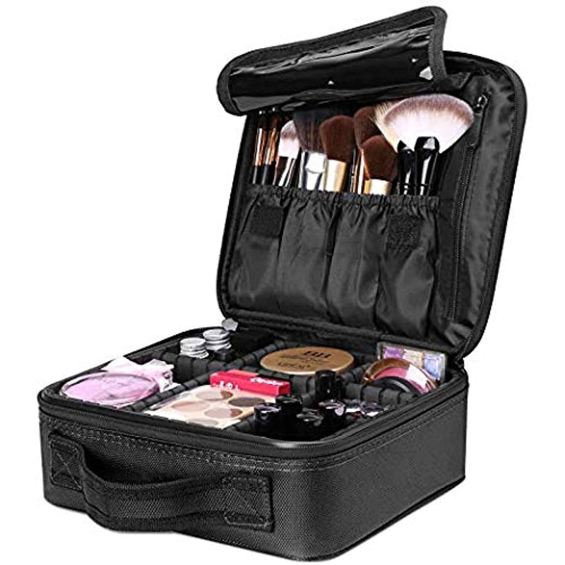 Onesea Travel Makeup Case, Cosmetic Organizer Bag Makeup Train Case With Compartment Makeup Bursh Set Storage Bag (Black)