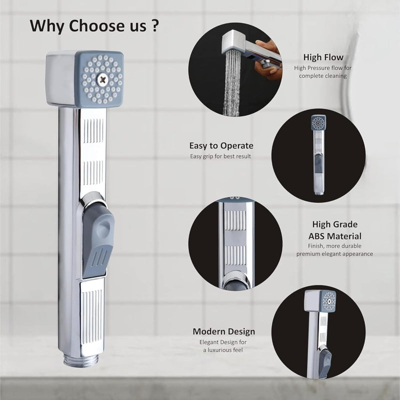AZTON_IT-3060 Premium Chrome Handheld Bidet Sprayer Set 47” Stainless Steel Hose, Wall-Mounted Shattaf for Toilet, Personal Hygiene & Baby Cloth Diaper Washer Leak-Proof and Easy Installation