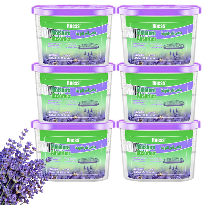 Rness Lavender-Scented Moisture Absorber Boxes,6 Pack Humidity Absorber for Closet Wardrobe Kitchen Bathroom, Moldproof Deodorizing Desiccant Dehumidifier Boxes(600ml 10.5Oz Absorption Per)