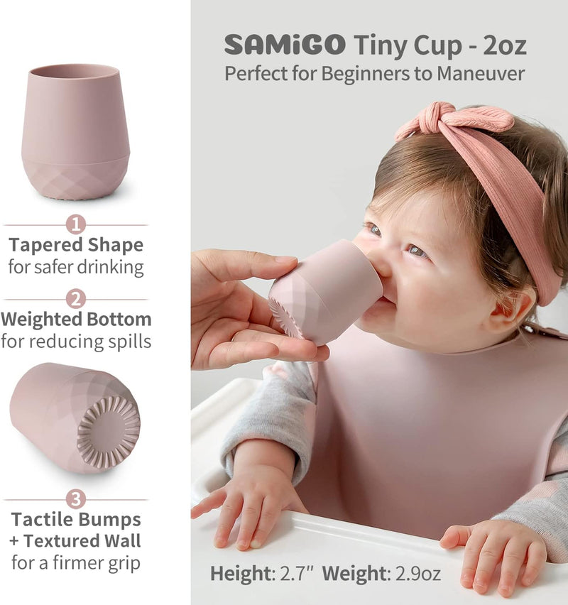 SAMiGO Silicone Baby Cups Tiny Cups for 6-12 Month Infants - Baby Led Weaning Cups for Training - Open Cup Set - 2 Pack