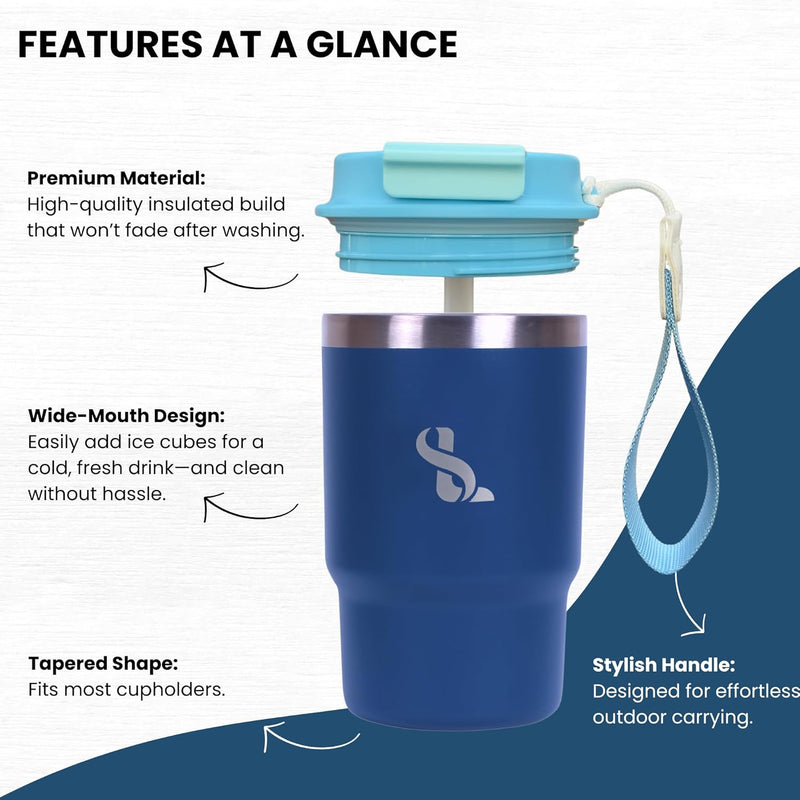 SimplyLivin. Premium Tumbler with Lid and Straw | 480ml (16oz) | Hot and Cold Drinks | Leak Proof | Travel Mug | Coffee Cup | Double Wall Stainless Steel | Unique Packaging for Gifts | Classic Beige