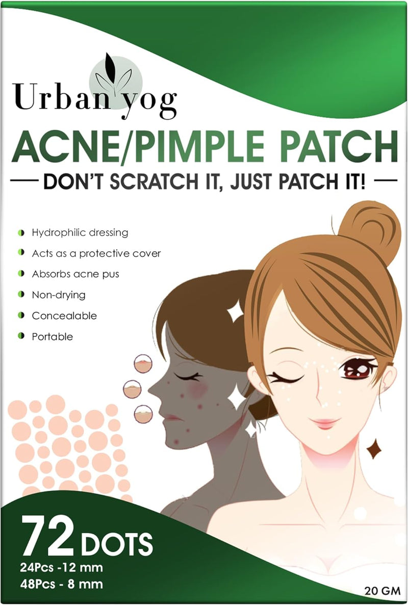 Urban yog Acne Pimple Patch - Invisible Facial Stickers cover with 100% Hydrocolloid, Pimple Patches for Face (72 Dots)