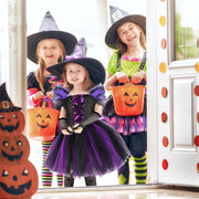Yoawllty Witch Costume Halloween for Girls with Hat & Broom Fancy Party Dress Up Outfit, Fairytale Witch Costume Cute Witch Costume Set Purple