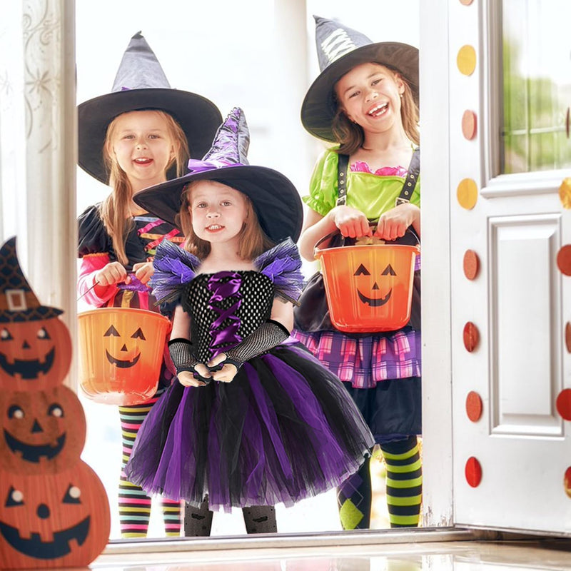 Yoawllty Witch Costume Halloween for Girls with Hat & Broom Fancy Party Dress Up Outfit, Fairytale Witch Costume Cute Witch Costume Set Purple
