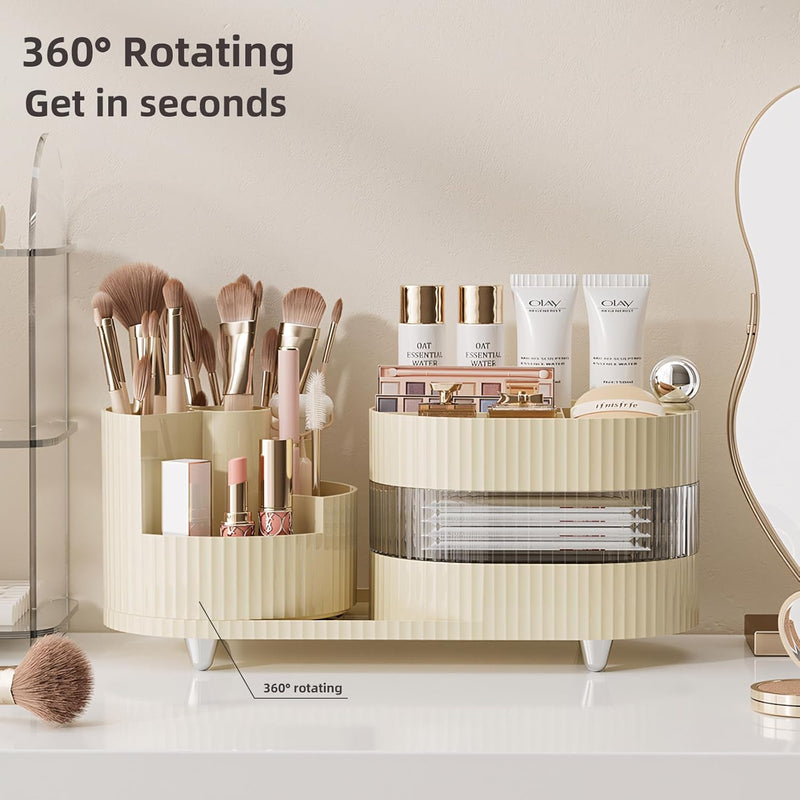 Makeup Organizer, 2025 New Rotating Makeup Organizer for Vanity, Vecolla 3 Layer Large Cosmetic Skincare Storage Organizer for Perfume,Makeup Brush Holder,Jewelry(White)