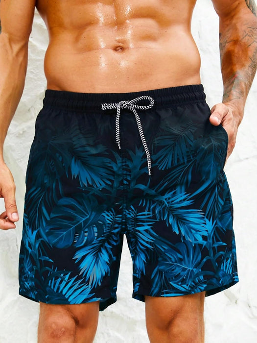 GORGLITTER Men's Drawstring Elastic Waist Tropical Print Swim Trunks Slant Pocket Summer Shorts