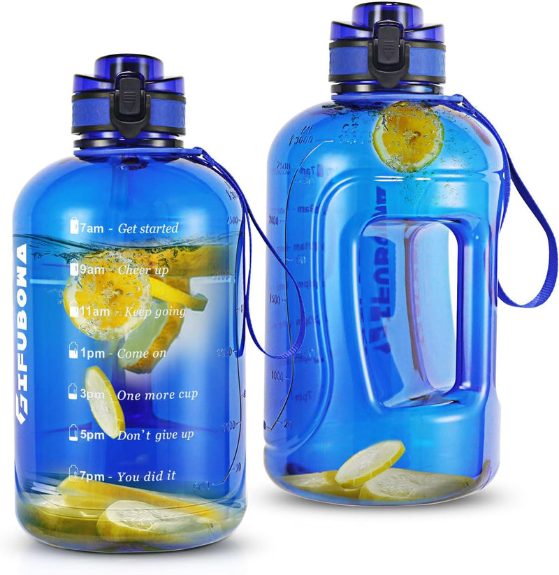 3l Large Water Bottle with Straw and Time Marker 0.8 Gallon/105oz Sport Big Drinking Goals Huge Bottles 3 Litre with Handle Leakproof 3 liter Jug BPA Free for Fitness Gym Yoga and Outdoor - Royal Blue(1 PC)