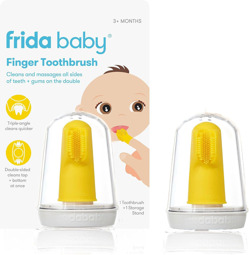 SmileFrida: Baby's First Finger Toothbrush, 3 Months and Up, Triple Angle Bristles, Soft Toothbrush Bristles, Toothbrush + Storage Case - Finger Toothbrush for Babies (3M+)