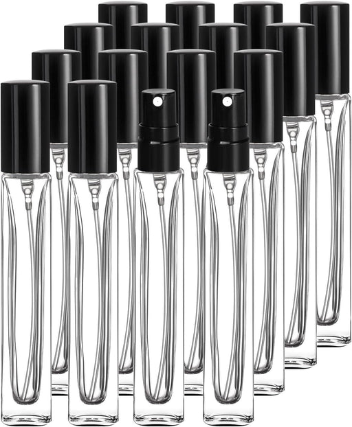 16Pcs 10ML Travel Perfume Bottles Refillable, Mini Clear Glass Spray Atomizers with Funnel & Labels, Leak-Proof Portable Fragrance Sample Containers for Essential Oils, Cosmetics, Toiletries