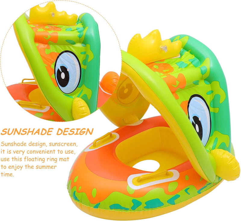 Baby Swimming Float Ring Dinosaur Shaped Inflatable Baby Pool Float Ring with Sun Canopy Waist Swim Water Toys Accessories for Toddler Age of 3-36 Months