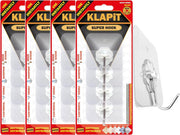 KLAPiT Super Hook Heavy Duty Adhesive, Holds 11 Pounds or 5Kg Weight, Waterproof and Damage Free for Wall, Tile, Wood, Stone, Glass, Metal, Made of Steel (Clear, 4 pc) - 16 pc Clear
