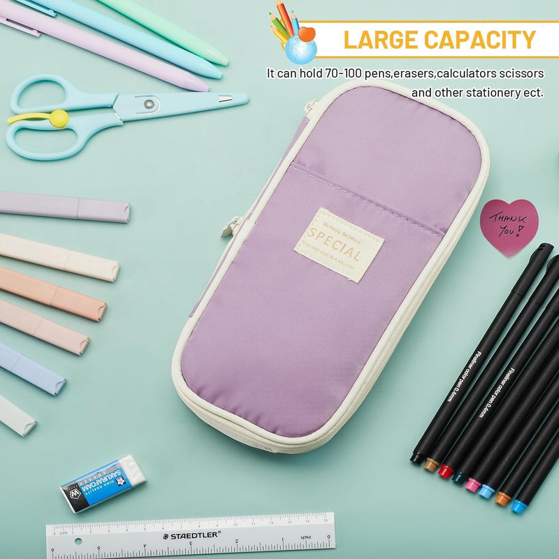 Large Capacity Pencil Case Pouch, Cute Aesthetic Big Capacity Zipper Pencil Cases Pen Portable Office Stationery Makeup Bag, Desk Organizer for College Adults Women Men, Navy Blue