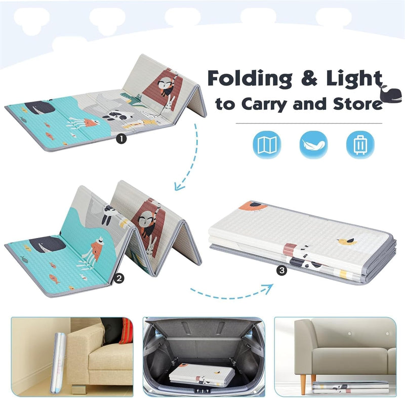 MOTIM Baby Play Mat, 180 x 200CM Reversible Foldable Baby Mat, Waterproof Non Toxic Anti-Slip Reversible Foam Playmat for Babies, Infants, Toddlers