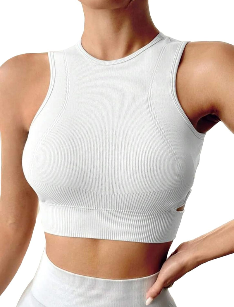 Sports Bra Seamless Crop Top Yoga High Neck Tops Running Gym Sportswear Fitness Full Cup Padded for Women…