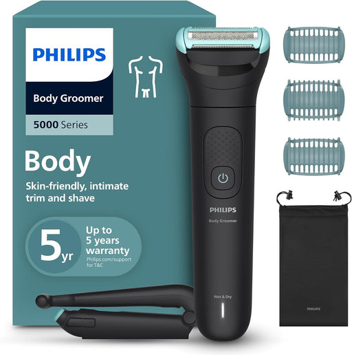 Philips Bodygroom BG5021/15 Showerproof Groin & Body Trimmer Body Shaver, 3-Length Combs 60min Cordless, Skin Protection, Back Reach Attachment - BG5480/15