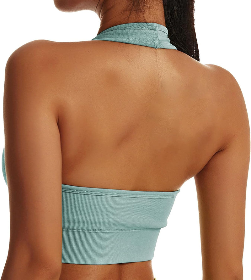 Vertvie Halterneck Sports Bra Backless Fitness Bustier Women's Padded Push Up Bra Without Underwire Sports Bra Top Yoga Bra Medium Support Workout