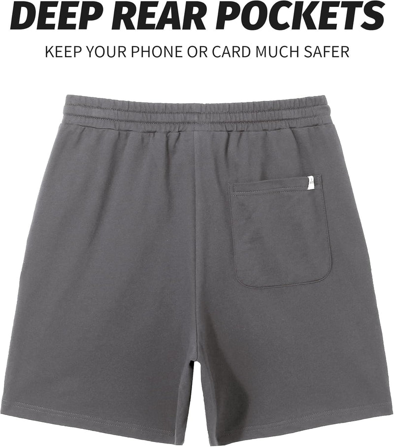 Men's Athletic Gym Shorts with Zipper Pockets 5.5" Elastic Waist Casual Cotton Sweat Short Pants for Pajama Jogger Sport