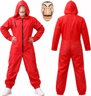 Unisex Adult Red Halloween Jumpsuit Clothing with Mask and Clothing, Great for Halloween Costume Role Cosplay Themed Party (S-XL) - M