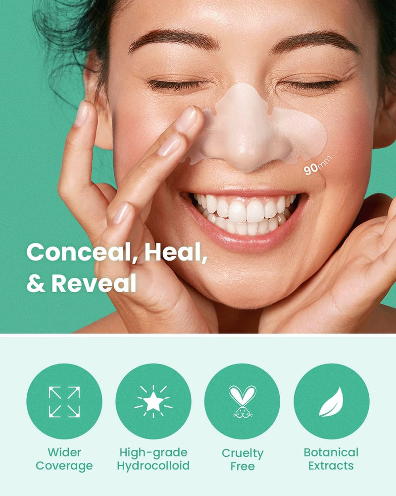 GLAM UP Spotless Nose Patch Hydrocolloid Coverage for Nose Pores,Zits and Oil - Strong Waterproof to Absorb Acne Nose Gunk, and Calm Treatment with Tea Tree (12 Patches)