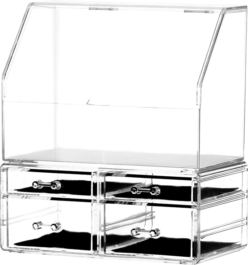 Large Clear Makeup Organizer Skin Care Cosmetic Display Cases Stackable Storage Box With 9 Drawers,Set of 4 By Cq acrylic - 4 Drawers-Waterproof Lid Clear