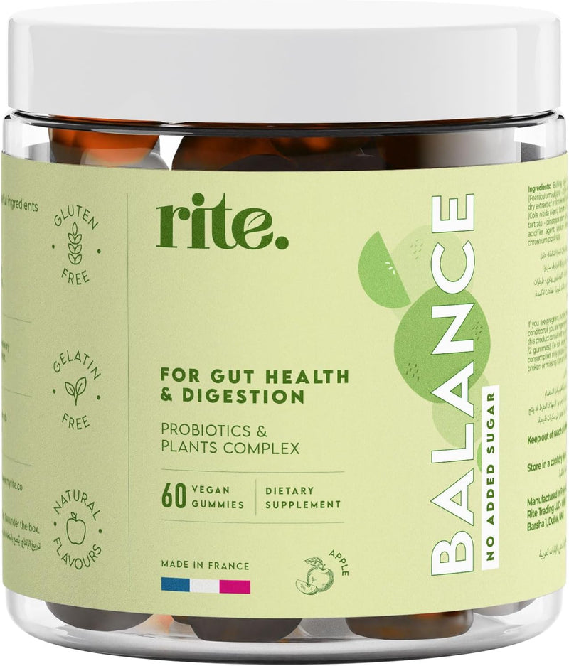 Balance sugar-free Vitamin Gummies Probiotics, Botanicals, Chromium, L-carnitine Ensure a better digestion, improve gut health, curb food cravings 60 Vegan Gummies Delicious Apple flavour