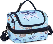 VASCHY Lunch Box Bag Men, Insulated Two Compartments Bento Cooler Bags for Adults/Women/Kids for School,Daycare,Kindergarten,Picnic Black - Ocean Blue