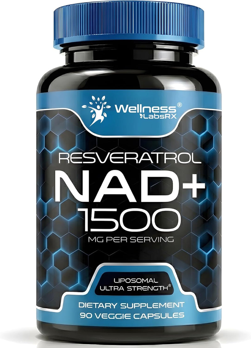 WELLNESS LABSRX NAD Supplement, 1500mg - USA Made Liposomal NAD+ Supplement with Resveratrol, NAD Plus Boosting - Support Cellular Health, Stamina & Healthy Aging - Ultra Strength Capsules - 90 Count (Pack of 1)