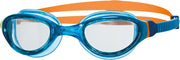 Zoggs Phantom 2.0 Childrens Swimming Goggles, UV Protection Swim Goggles, Split Yoke Swimming Goggle Strap, Fog Free Clear Swim Goggle Lenses, Quick Fit childrens Goggles 6-14 years - Blue/Orange/Clear Single