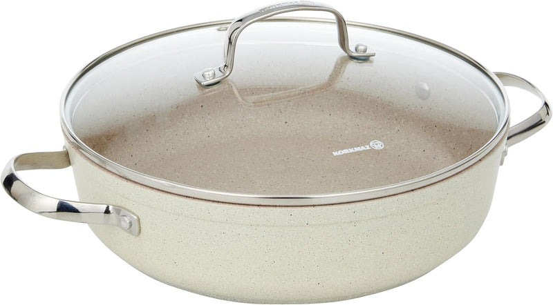 Korkmaz Granita 7 Pieces Non-Stick Cookware Set Forged Aluminum Granite Coated Induction Base Cookware Pots and Pans Set Beige - KA1272