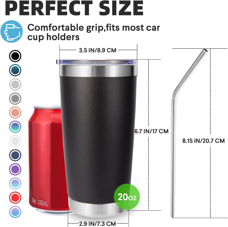 Volhoply 20oz Stainless Steel Tumbler with Lid and Straw,Double Wall Insulated Travel Iced Coffee Mug Fits Car Cup holder,Powder Coated Cups for Hot and Cold Drinks,Gifts for Women Men（White,1 Set）