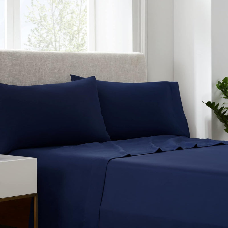 Serta Simply Clean Super Soft Hypoallergenic Stain Resistant Deep Pocket 3 Pieces Solid Bed Sheet Set, Twin XL, Silver Grey