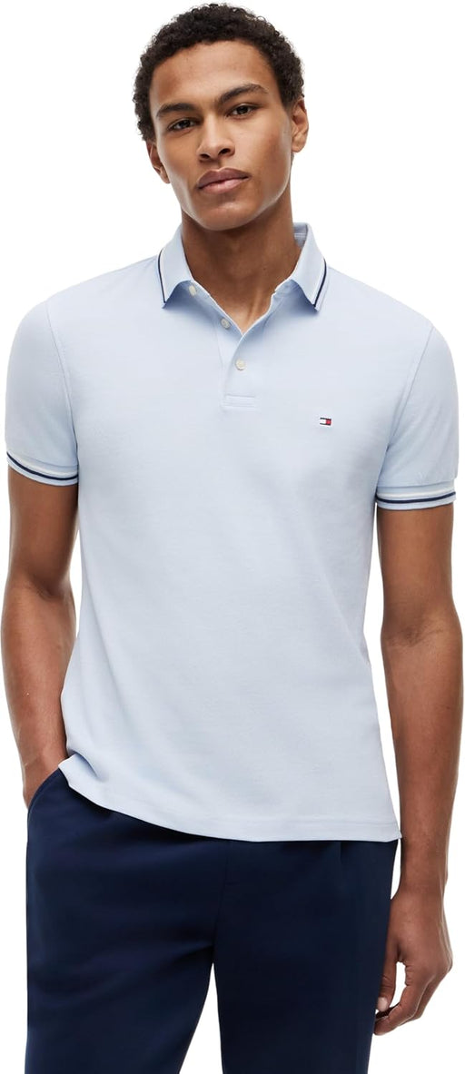 Mens TIPPED SLIM FIT SEAS S/S Polo - Breezy Blue