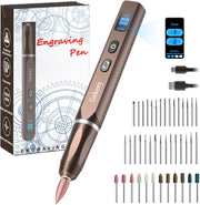 Electric Engraving Pen, Cordless Rechargeable Mini Rotary Tool with 42 Bits, Aluminum Body, Variable Speed, Portable Engraver Pen for Metal Wood Glass and Plastic, Brown