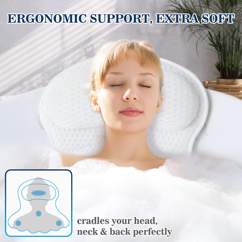 Bath Pillow Bathtub Pillows for Head Neck and Back Support - white, White