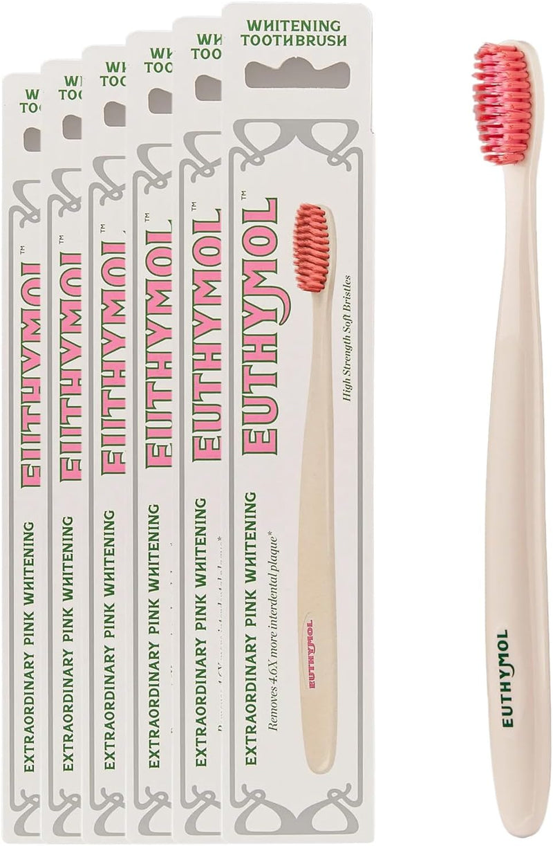 Whitening Toothbrush (White, 6 Count) - Premium Soft Dual-Tension Bristles. Advanced Plaque Removal, Stain Reduction. - White