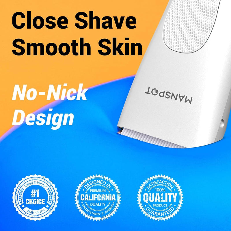 Electric Pubic Hair Trimmer Men's Shaving & Grooming Sets Kit w/ 4 Guards and Replaceable Ceramic Blade Heads, Waterproof Wet/Dry Groin Trimmer for Men, 90 Minutes Shaving, Body Groomer for Men (Blue)