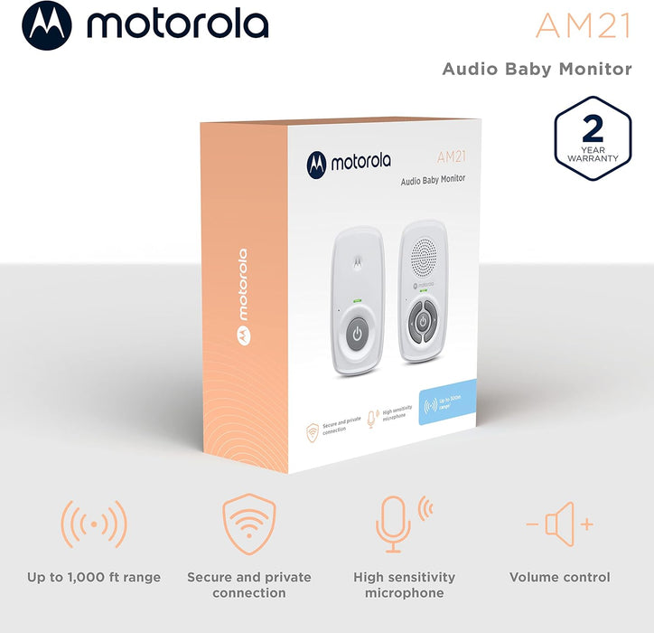 Motorola Nursery AM24 / MBP24 Audio Baby Monitor with Room Temperature Display, High Sensitivity Microphone and Two-Way Talk, White