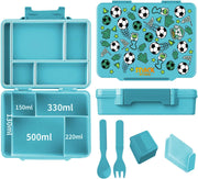 Lunch Box for Kids School,Children Lunch Box with Compartments, Bento Box Children, Leak-proof Lunch Box for Girls and Boys, Snack Box, Perfect for School, Nursery & Trips (SA Blue) (Blue Shark) - Green Soccer