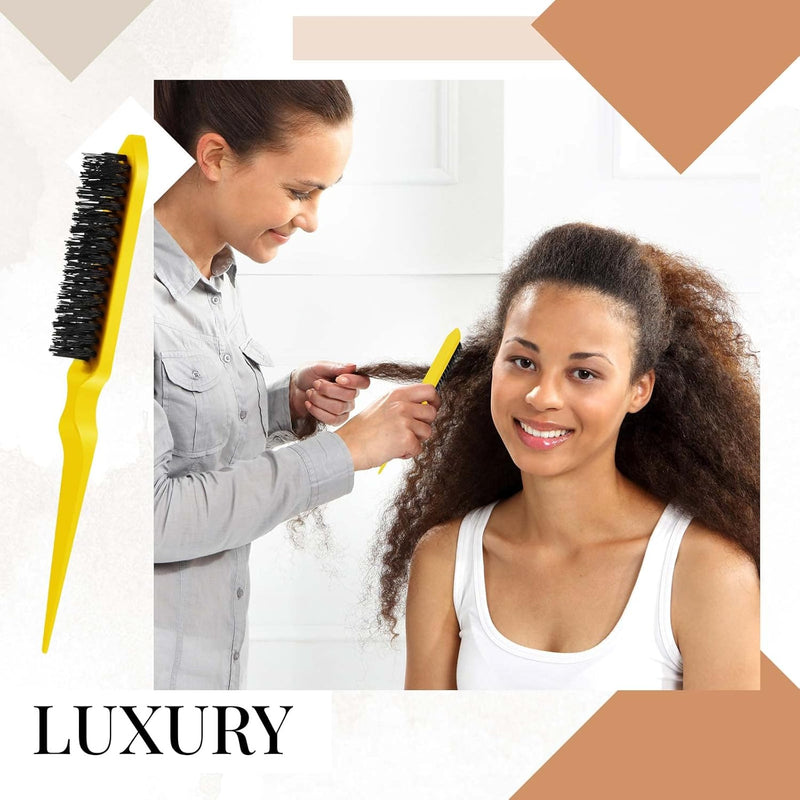 Geiserailie 3 Pcs Slick Back Hair Brush Set Bristle Brush Edge Control Teasing Comb for Women Black Hair(Black)