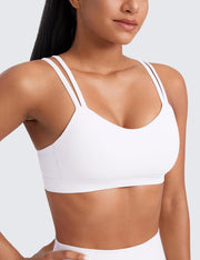 CRZ YOGA Softness Mold Butterluxe V Neck Sports Bras for Women - Workout Top Double Spaghetti Straps Wireless Yoga Clothes