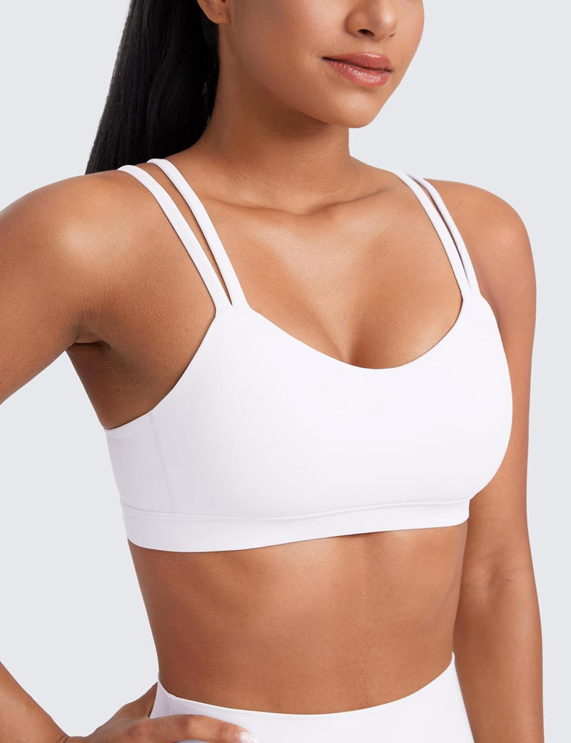 CRZ YOGA Softness Mold Butterluxe V Neck Sports Bras for Women - Workout Top Double Spaghetti Straps Wireless Yoga Clothes