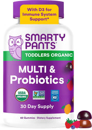 Organic Toddler Multivitamin, Daily Gummy Vitamins: Probiotics, Vitamin C, D3, Zinc, & B12 for Immune Support, Energy & Digestive Health, Fruit Flavor, 60 Gummies, 30 Day Supply