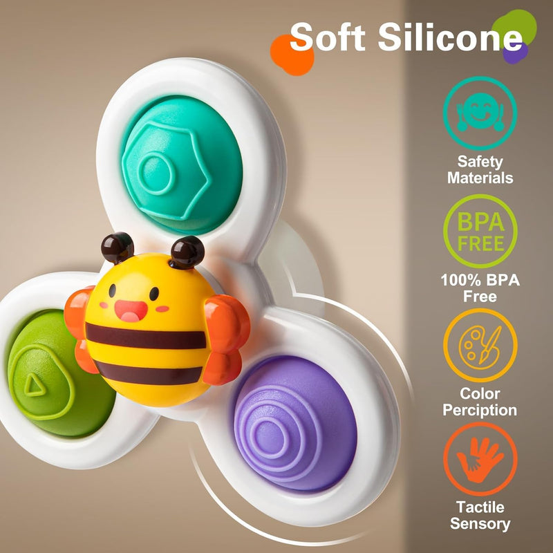 SKY-TOUCH 3PCS Suction Cup Spinner Toys for Toddlers 12M+, Pressable Baby Sensory Fidget Bath Toys, Stress Relief Toys with Strong Suction for High Chair, Car Window, Travel, Fine Motor Skills