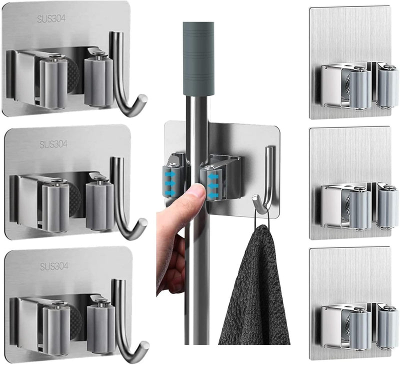 ZALCOON 2 PCS Mop Broom Holder Wall Mount - Mop Holder Self Adhesive No Drilling Super Anti-Slip Broom Holder for Home Garage Garden Laundry Room, kitchen organizer Tools (Mix) - 6 Pieces Mix