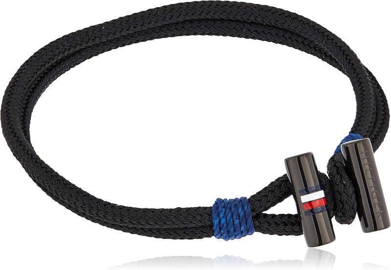 Nylon Mens Black Nylon, Ionic Plated Black Steel, Blue Cotton, Stainless Steel Bracelet